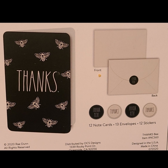 Rae Dunn THANKS Thank You Note Card Set - Picture 2 of 2